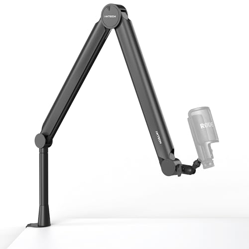 IXTECH RGB Mic Boom Arm High Profile, Overhead Boom Arm Microphone Stand Desk Mount, Adjustable Microphone Stand with Desk Mount, Mic Arm for Live Streaming Gaming Podcasting Recording (Black)