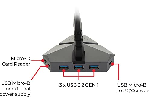 SureFire Axis Gaming Mouse Bungee Hub - 3X USB 3.2 GEN 1 Ports - Mouse Cable Holder Gaming - Mouse Bungee RGB - microSD - Cable-Holder Mouse - PC & Notebook - Gaming USB-hub I Powered by Verbatim