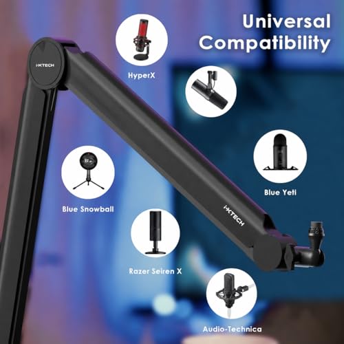 IXTECH RGB Mic Boom Arm High Profile, Overhead Boom Arm Microphone Stand Desk Mount, Adjustable Microphone Stand with Desk Mount, Mic Arm for Live Streaming Gaming Podcasting Recording (Black)