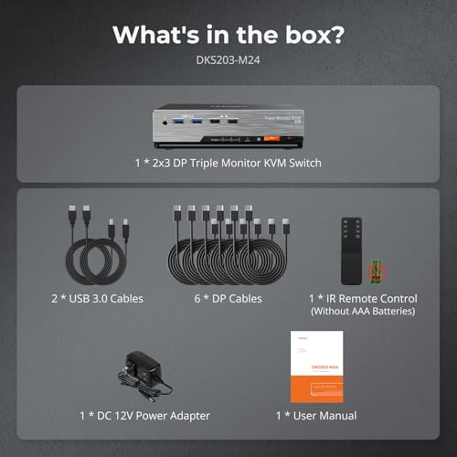 TESmart 8K@60Hz DP KVM Switch 3 Monitors 2 Computers USB 3.0, KVM Switch Triple Monitor 2 Computers DisplayPort 1.4, Support EDID, 1G Ethernet, Hotkey Switch, 4K@144Hz 2K@144Hz for Gaming&Home Office
