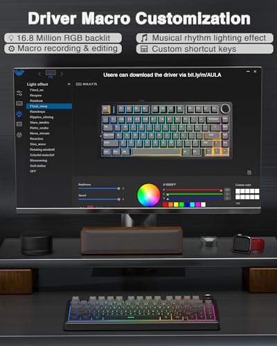 AULA Wireless Mechanical Keyboard,Gasket Hot Swappable Custom Keyboard,RGB Backlit,Pre-lubed Linear Switches,Side Printed PBT Keycaps,2.4GHz/USB-C/Bluetooth Mechancial Gaming Keyboard