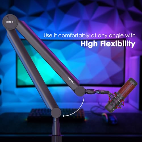 IXTECH RGB Mic Boom Arm High Profile, Overhead Boom Arm Microphone Stand Desk Mount, Adjustable Microphone Stand with Desk Mount, Mic Arm for Live Streaming Gaming Podcasting Recording (Black)