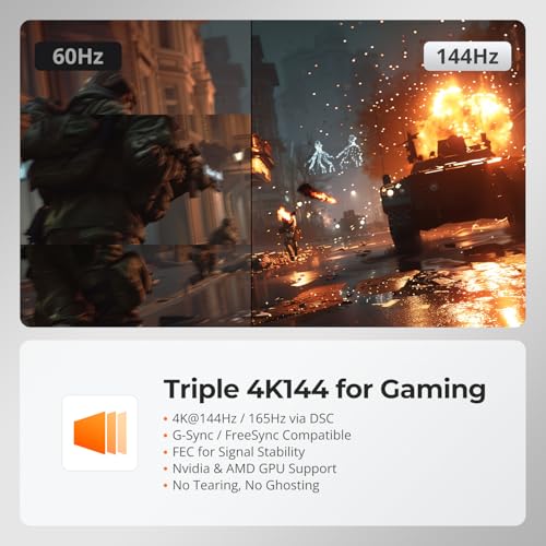 TESmart 8K@60Hz DP KVM Switch 3 Monitors 2 Computers USB 3.0, KVM Switch Triple Monitor 2 Computers DisplayPort 1.4, Support EDID, 1G Ethernet, Hotkey Switch, 4K@144Hz 2K@144Hz for Gaming&Home Office