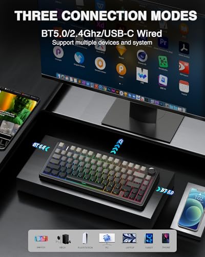 AULA Wireless Mechanical Keyboard,Gasket Hot Swappable Custom Keyboard,RGB Backlit,Pre-lubed Linear Switches,Side Printed PBT Keycaps,2.4GHz/USB-C/Bluetooth Mechancial Gaming Keyboard