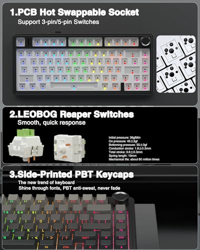 AULA Wireless Mechanical Keyboard,Gasket Hot Swappable Custom Keyboard,RGB Backlit,Pre-lubed Linear Switches,Side Printed PBT Keycaps,2.4GHz/USB-C/Bluetooth Mechancial Gaming Keyboard