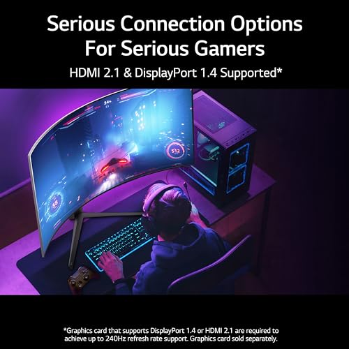 LG 45GR95QE-B Curved Ultragear Gaming Monitor 45-Inch (3440 x 1440) OLED Display, 240Hz Refresh Rate, 0.03ms GtG Response Time, NVIDIA G-SYNC Compatible, Contrast Ratio 1.5M:1, Black