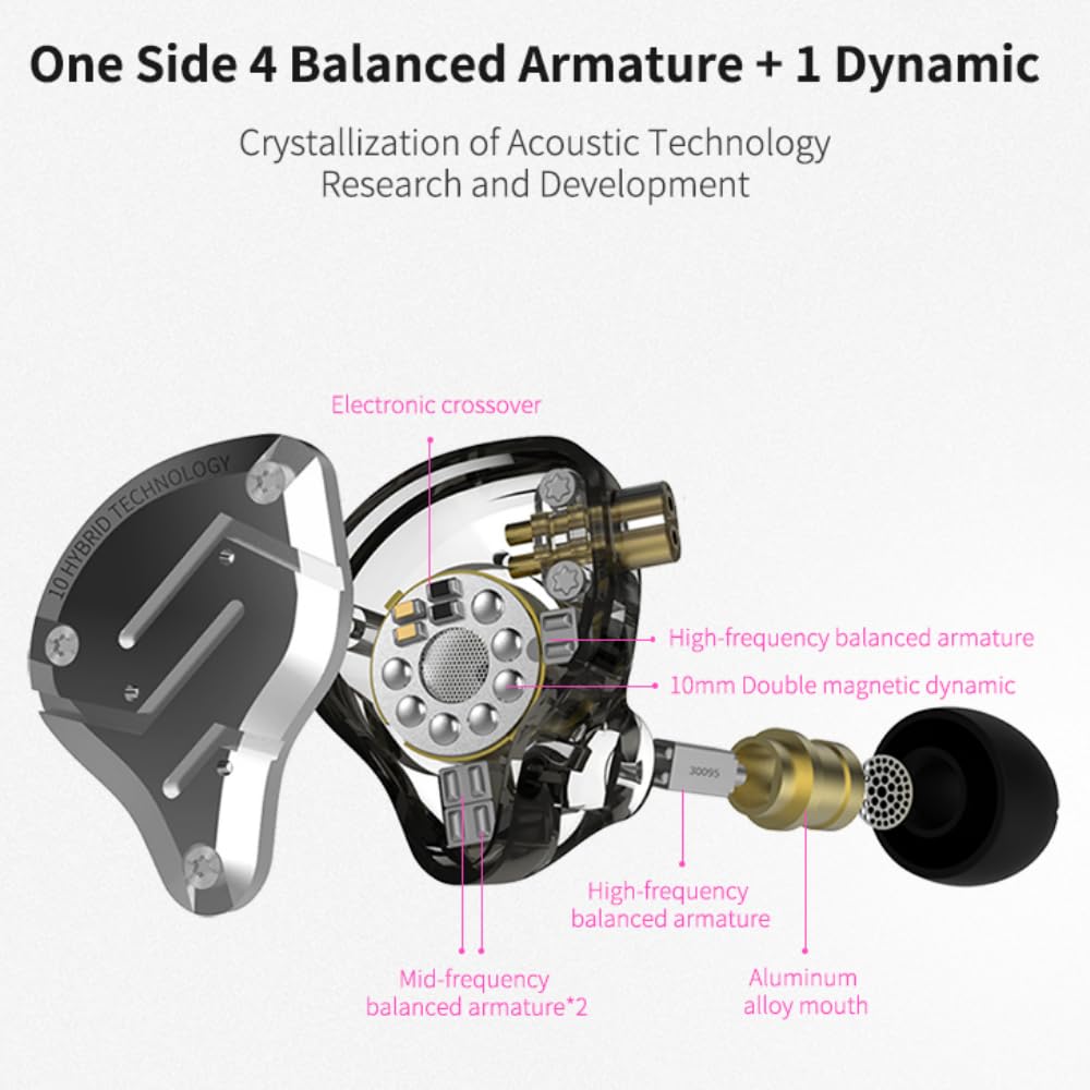 KZ ZS12 PRO 2 in Ear Monitor Headphones, 5BA+1DD 6 Hybrid Driver Gaming Earbuds Wired Earphones, HiFi Clarity Sound Immersive Bass IEMs for Gaming Musicians Singer