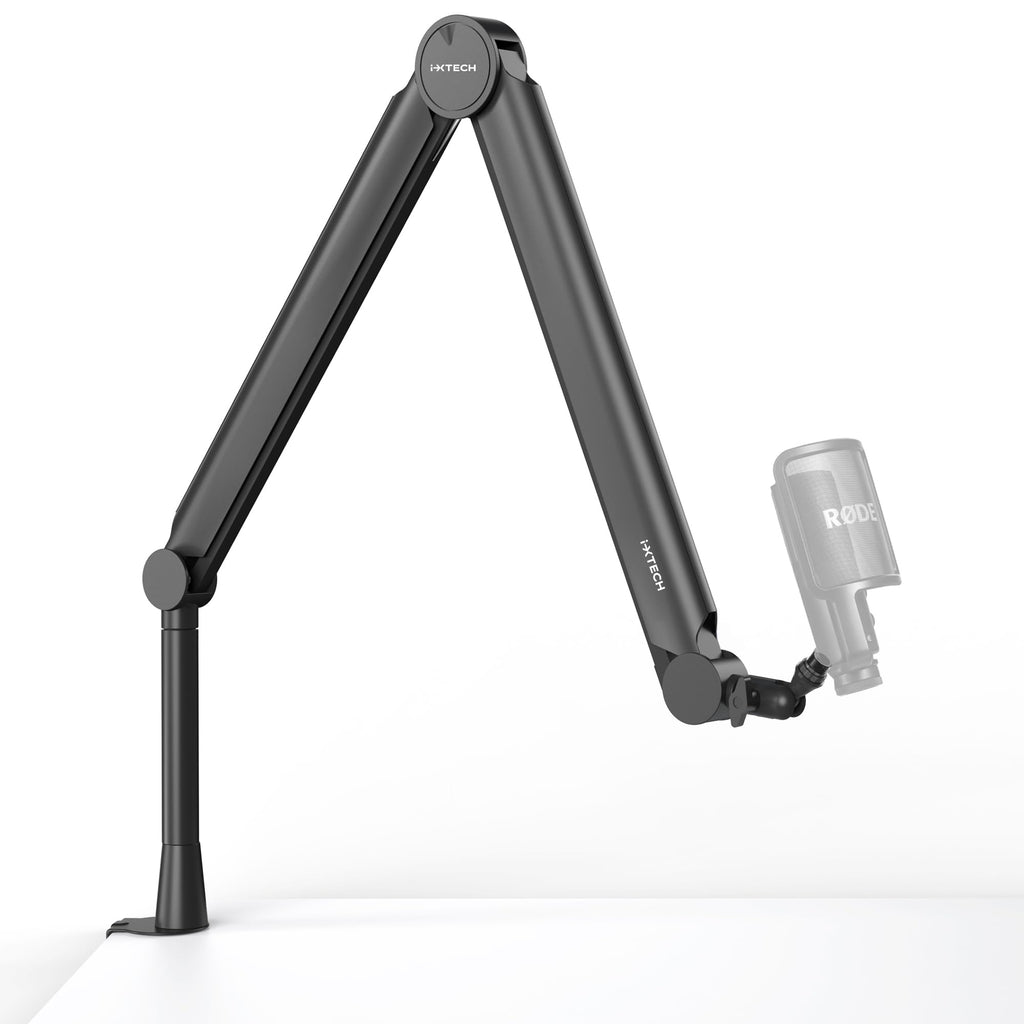 IXTECH RGB Mic Boom Arm High Profile, Overhead Boom Arm Microphone Stand Desk Mount, Adjustable Microphone Stand with Desk Mount, Mic Arm for Live Streaming Gaming Podcasting Recording (Black)