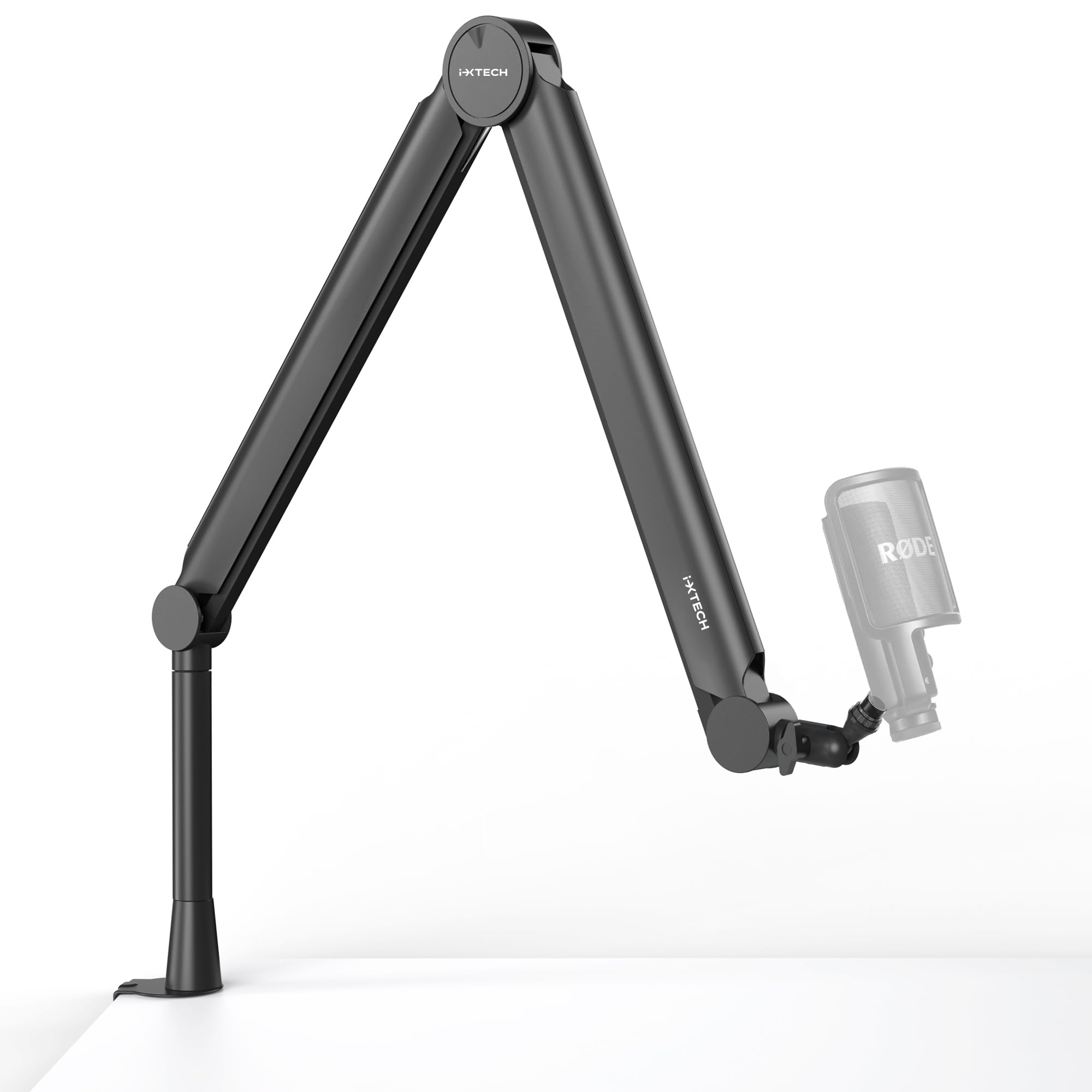 IXTECH RGB Mic Boom Arm High Profile, Overhead Boom Arm Microphone Stand Desk Mount, Adjustable Microphone Stand with Desk Mount, Mic Arm for Live Streaming Gaming Podcasting Recording (Black)