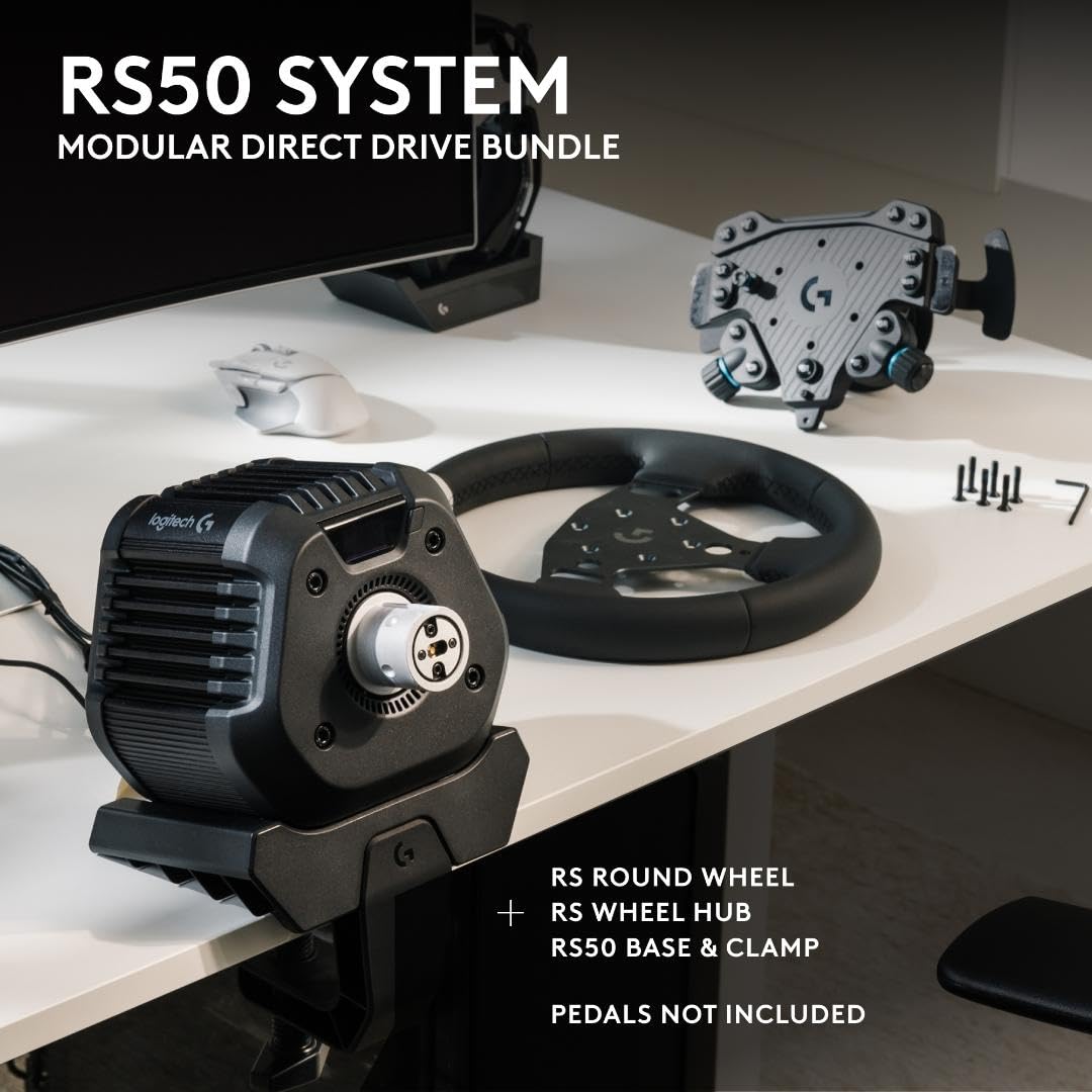 Logitech G RS50 System, 3-Piece Sim Racing Steering Wheel Setup - RS50 Wheel Base with 8 Nm Direct Drive