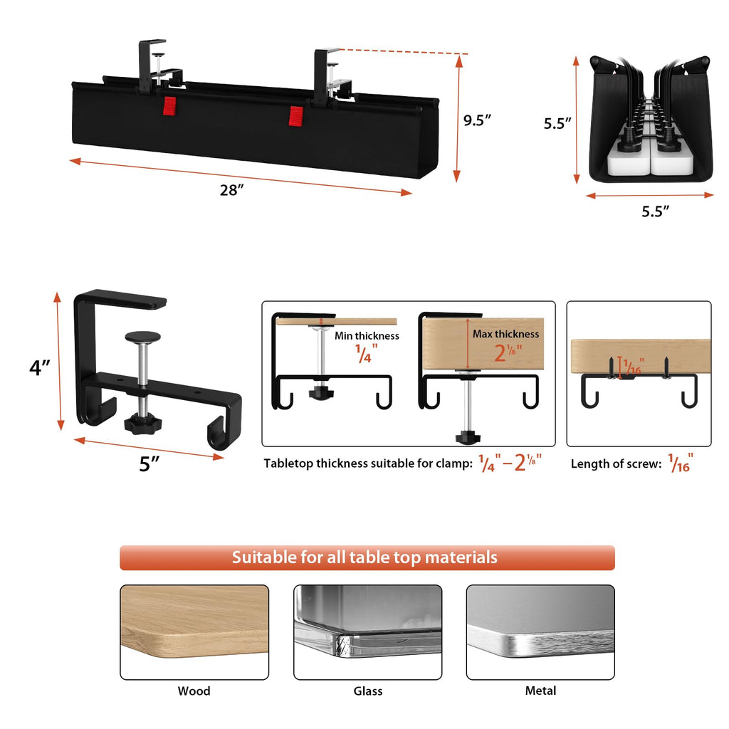 Under-Desk Cable Management Tray for Gaming Desks