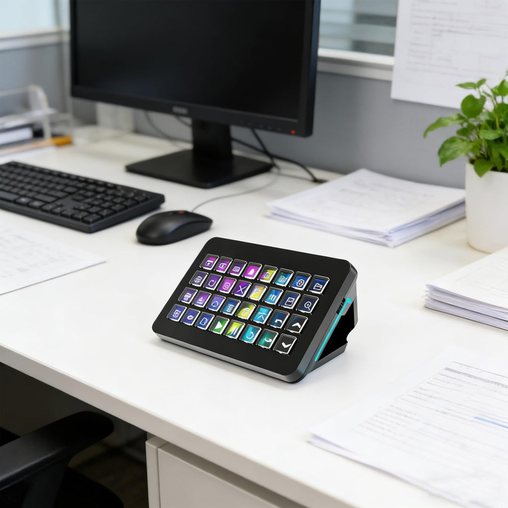 Keypad Portable 32 Customizable Macros Keyboard with Visual Console for Streamdeck Control Video Editing Keyboards