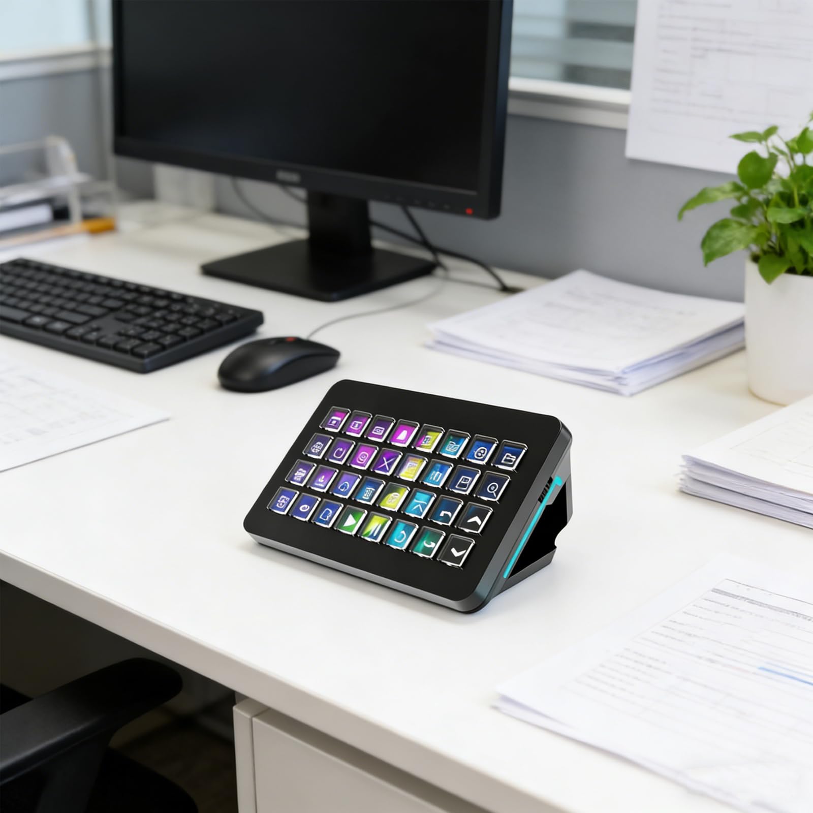 Keypad Portable 32 Customizable Macros Keyboard with Visual Console for Streamdeck Control Video Editing Keyboards