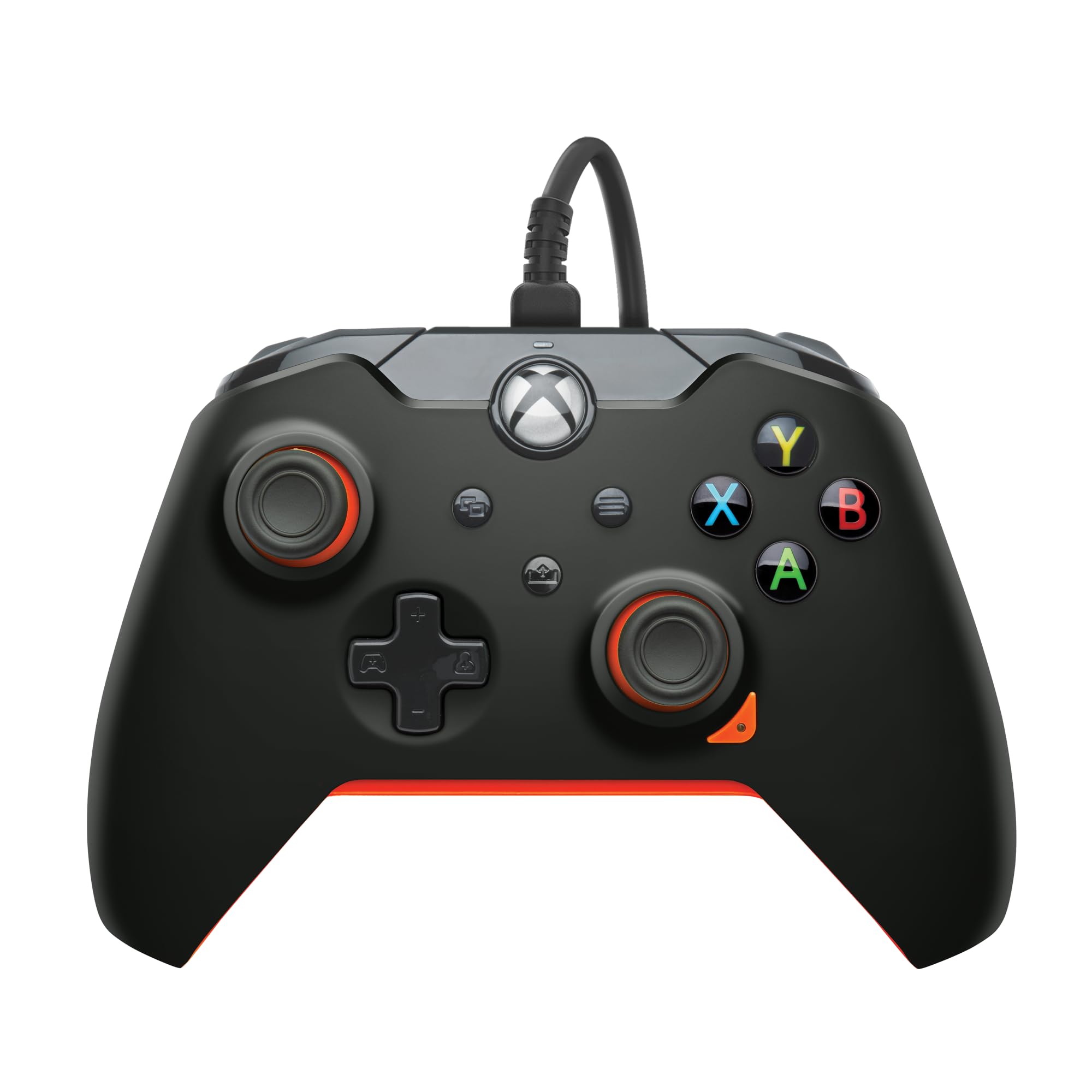 PDP Wired Xbox Gaming Controller: Gamepad Licensed for Xbox Series X|S, Xbox One, PC, Audio Controls, 8ft Cable, 3.5mm jack, Mappable Buttons/Triggers, Companion App: Atomic Black (Black and Orange) (Renewed)