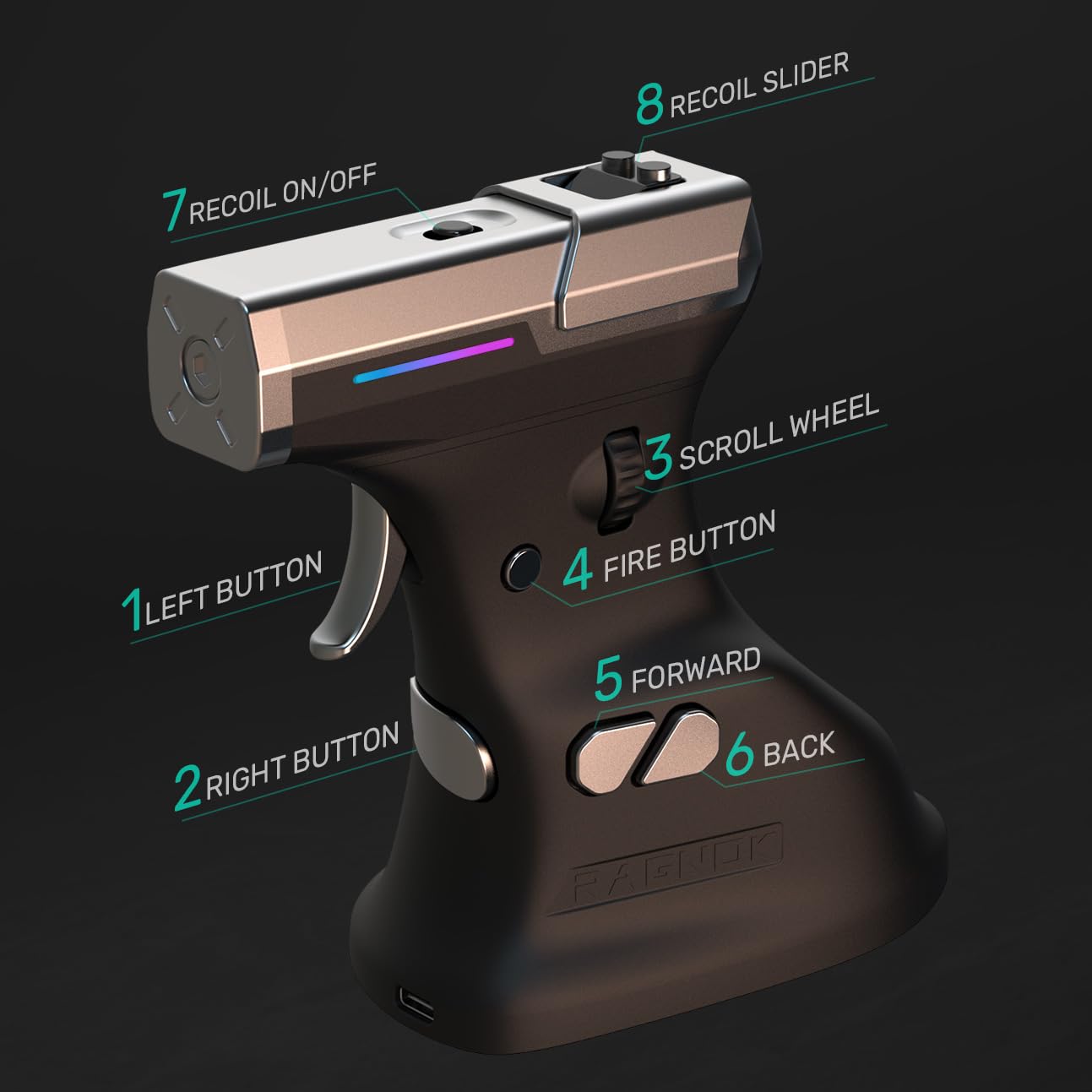 RAGNOK ErgoStrike7: Next-Gen FPS Gaming Mouse with Recoil (Black) - FPS Gun Grip Mouse, Ergonomic Vertical Design, Wireless/Wired USB for PC Gamers