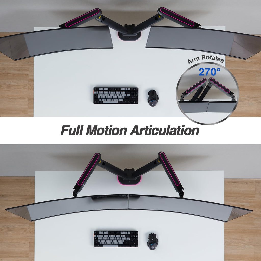 AVLT RGB Gaming Monitor Arm Desk Mount Built-in 20 Lighting Modes Touch Button Control