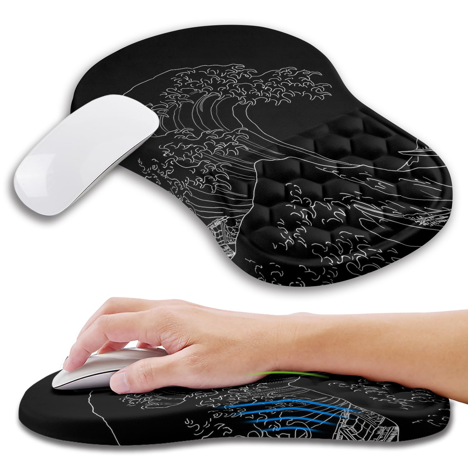 KUOSGM Ergonomic Gaming Mouse Pad with Memory Foam Wrist Rest