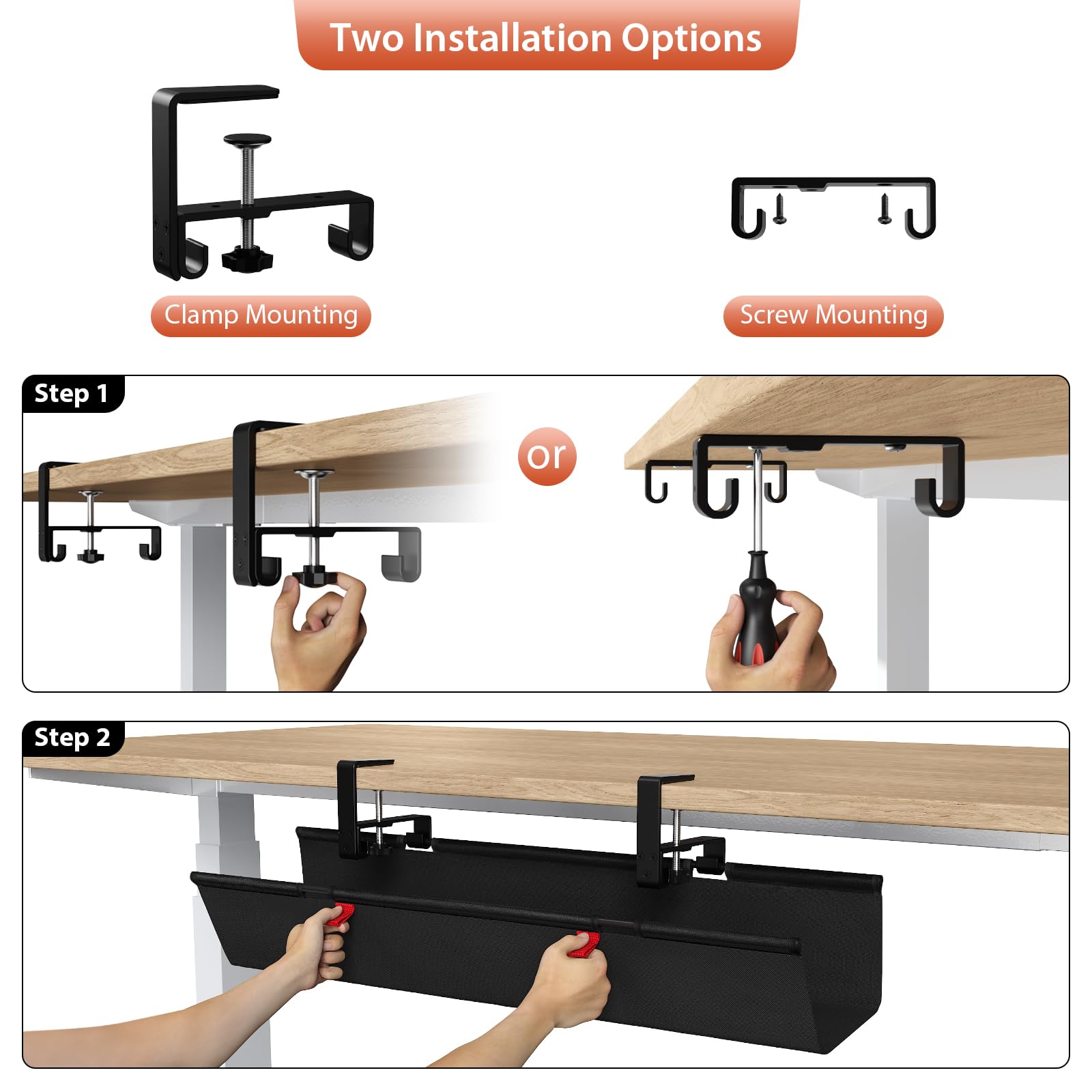 Under-Desk Cable Management Tray for Gaming Desks