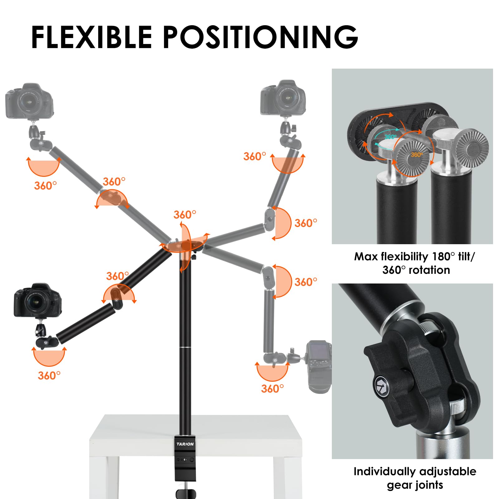 TARION Overhead Camera Desk Mount Articulated with Gear Joints TKA01-L