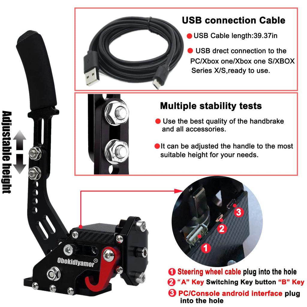 4-in-1 USB Handbrake Clamp for XBOX ONE/XBOX ONE Series : Compatible with Logitech G923(Advanced G920) - PC Handbrake for G27 G29 G920 G923 Thrusmsater T300 T500-Racing Game Handbrake Racing Wheel