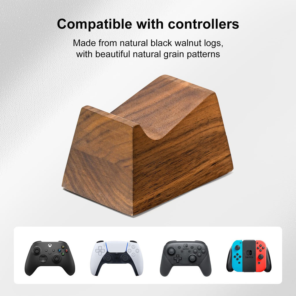 UPERGO Walnut Gaming Headset & Controller Stand with Storage