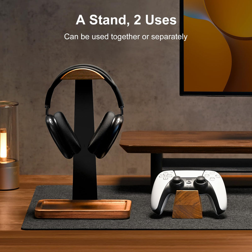 UPERGO Walnut Gaming Headset & Controller Stand with Storage