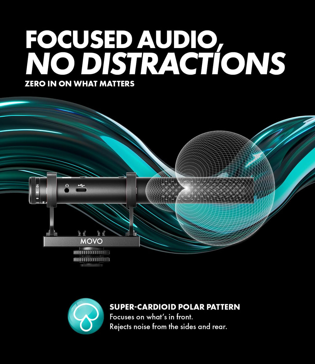 Movo X1 Supercardioid Shotgun Microphone - 3.5mm/XLR/USB-C Camera Mic for DSLR, Smartphones, and Computers - Professional Boom Microphone with Advanced Audio Controls, Tripod, and Accessories