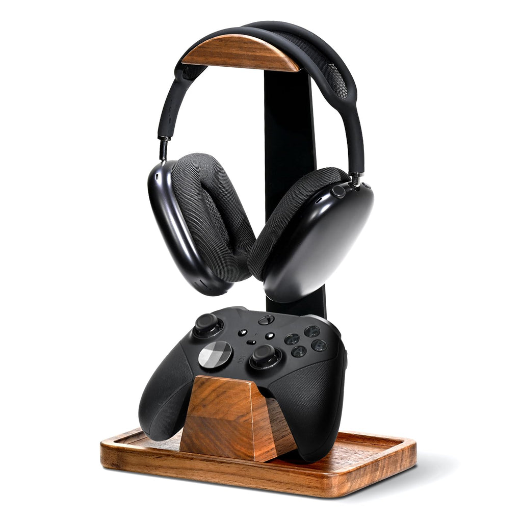 UPERGO Walnut Gaming Headset & Controller Stand with Storage