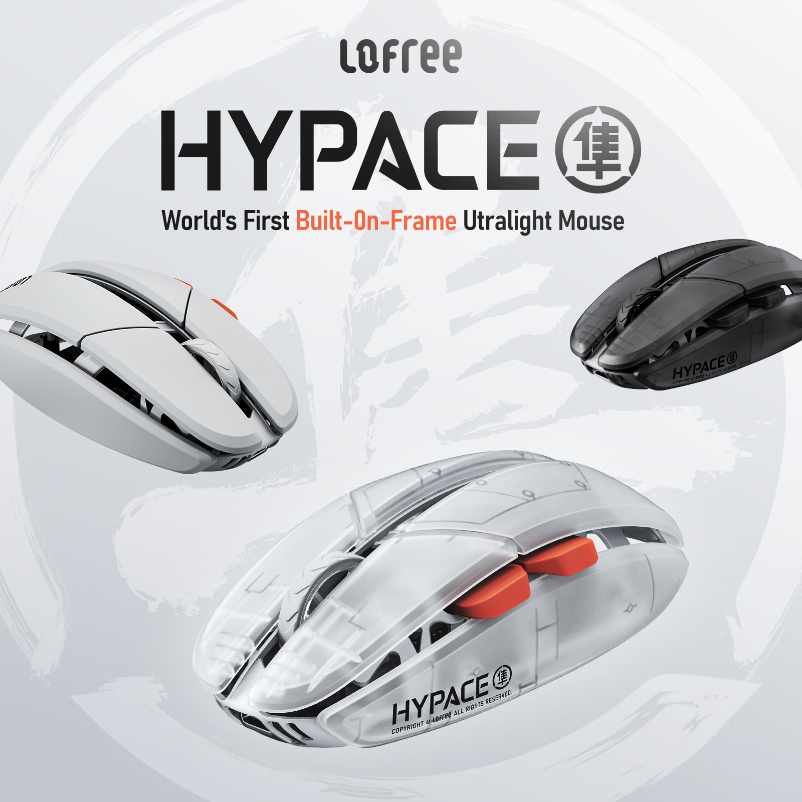 LOFREE Hypace Ultra-Lightweight Wireless Gaming Mouse, 47g, PAW3395 Sensor, 40K DPI, 8K Polling Rate, Mg Alloy Frame, Tri-Mode(Bluetooth/2.4GHz/Wired), 100Hrs Battery for PC/Mac