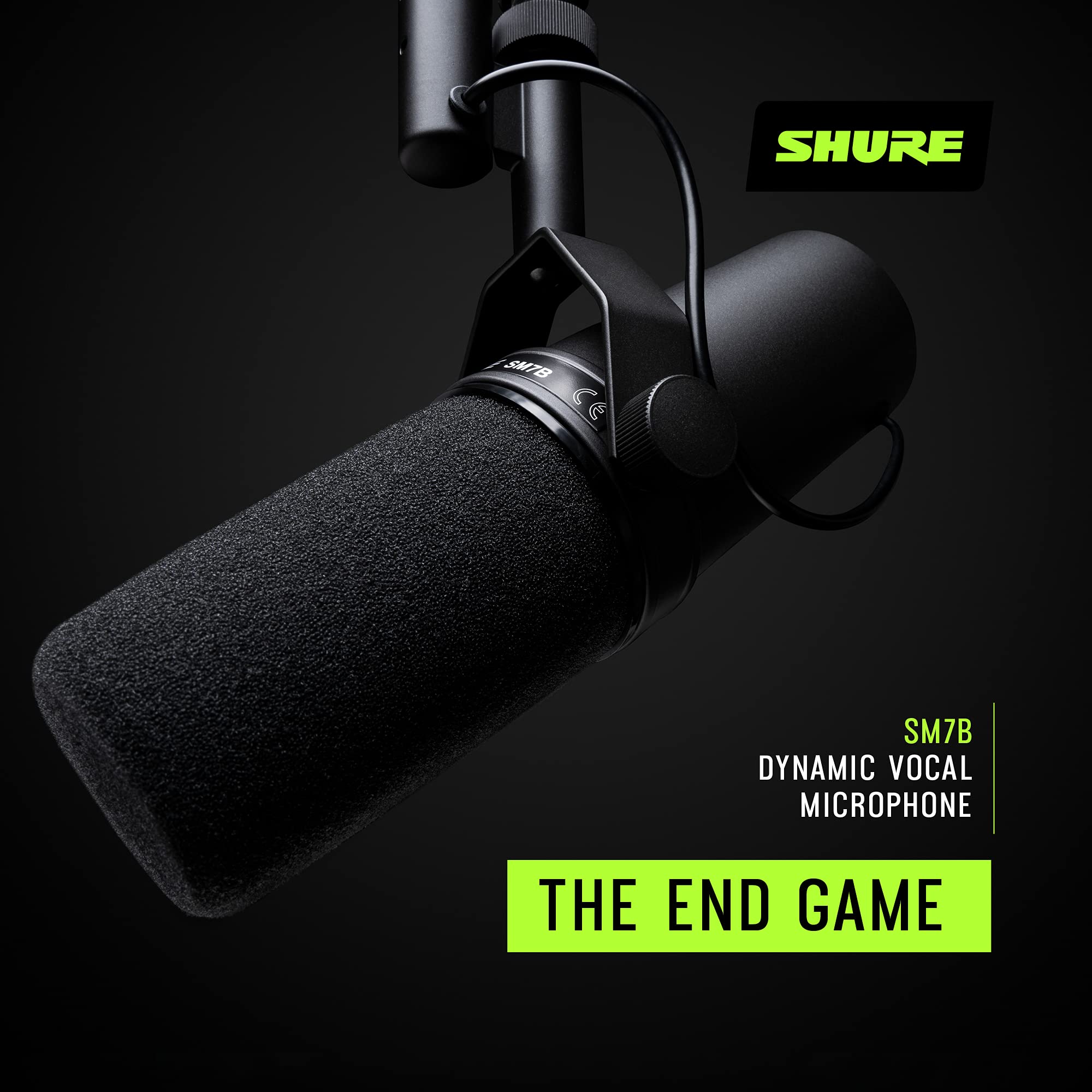 Shure SM7B Dynamic Studio Microphone - XLR Mic for Podcasting, Streaming, Vocal Recording & Broadcasting, Wide Frequency Range, Smooth Warm Audio, Detachable Windscreen, Black