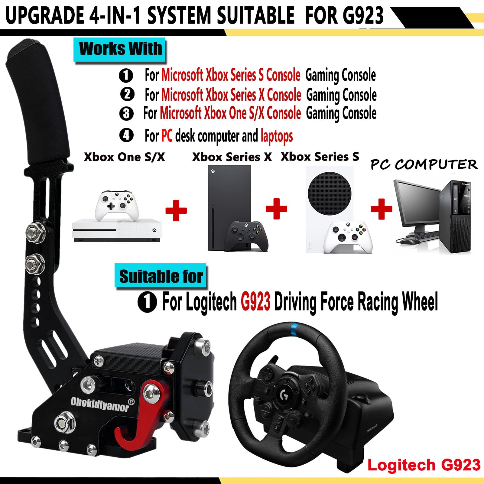 4-in-1 USB Handbrake Clamp for XBOX ONE/XBOX ONE Series : Compatible with Logitech G923(Advanced G920) - PC Handbrake for G27 G29 G920 G923 Thrusmsater T300 T500-Racing Game Handbrake Racing Wheel