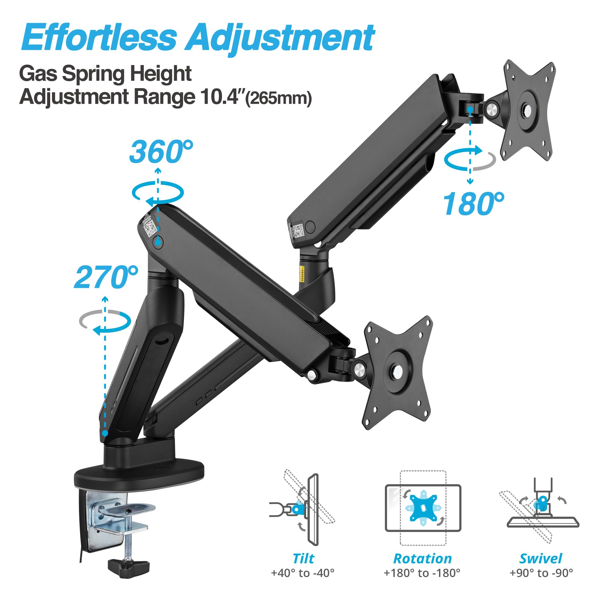 AVLT RGB Gaming Monitor Arm Desk Mount Built-in 20 Lighting Modes Touch Button Control