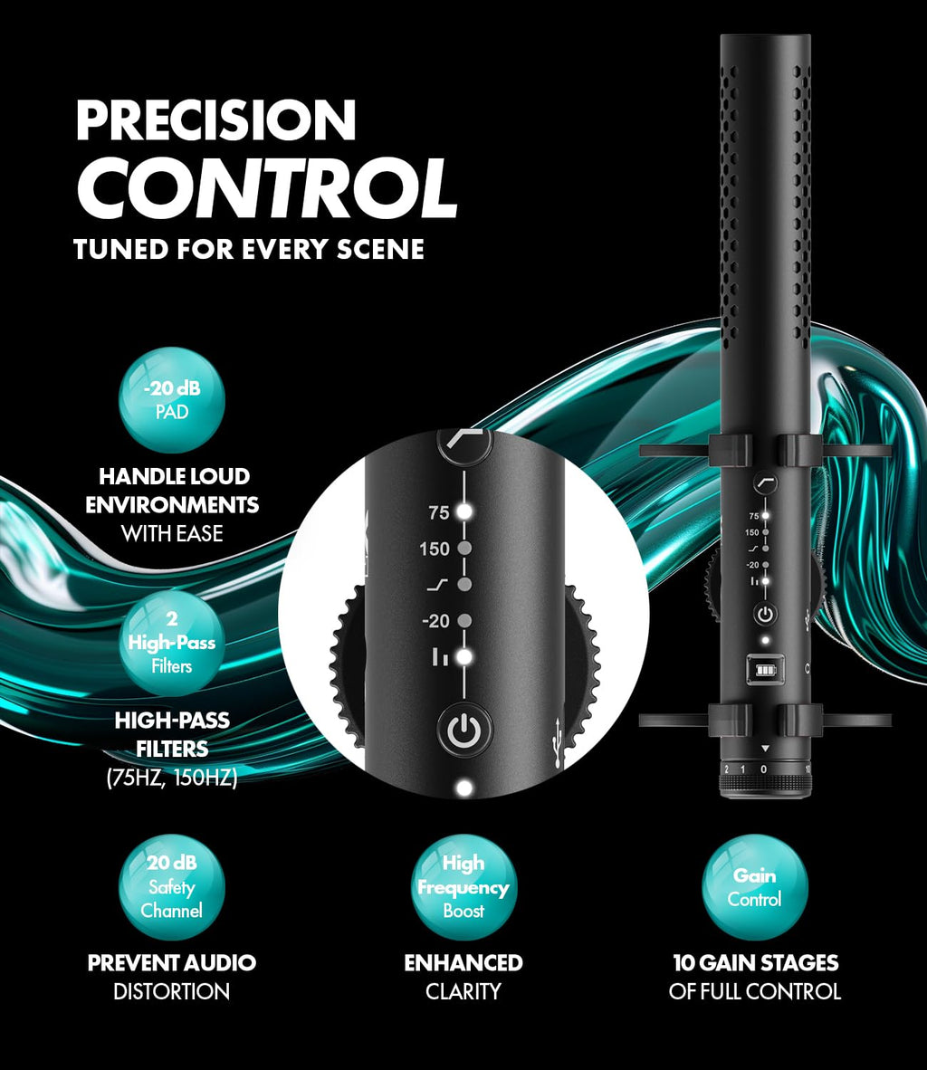 Movo X1 Supercardioid Shotgun Microphone - 3.5mm/XLR/USB-C Camera Mic for DSLR, Smartphones, and Computers - Professional Boom Microphone with Advanced Audio Controls, Tripod, and Accessories