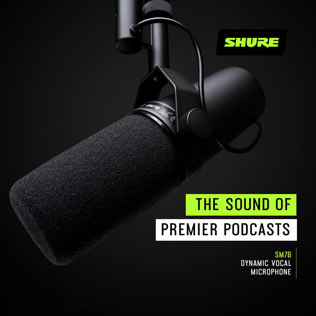 Shure SM7B Dynamic Studio Microphone - XLR Mic for Podcasting, Streaming, Vocal Recording & Broadcasting, Wide Frequency Range, Smooth Warm Audio, Detachable Windscreen, Black