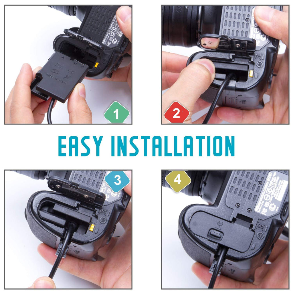 Kimaru EN-EL14a Dummy Battery EH-5a AC Power Adapter EP-5A DC Coupler Kit for Nikon D3500 D3400 D3300 D3200 D3100 D5600 D5500 D5300 D5200 D5100 Df COOLPIX P7000 P7100 P7700 P7800 Cameras