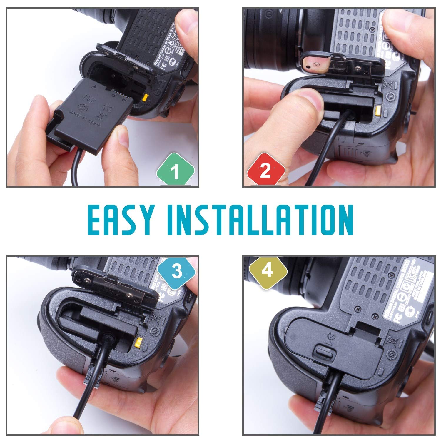 Kimaru EN-EL14a Dummy Battery EH-5a AC Power Adapter EP-5A DC Coupler Kit for Nikon D3500 D3400 D3300 D3200 D3100 D5600 D5500 D5300 D5200 D5100 Df COOLPIX P7000 P7100 P7700 P7800 Cameras