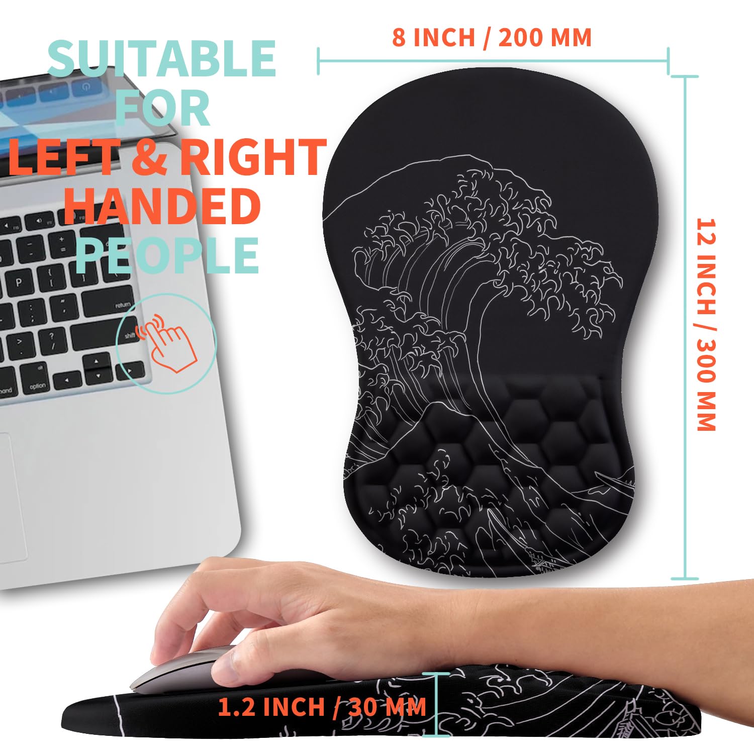 KUOSGM Ergonomic Mouse Pad Wrist Support with Memory Foam Massage Bulge, Carpal Tunnel Pain Relief Mousepad Wrist Rest for Mouse(12x8 inch,Sea Wave)