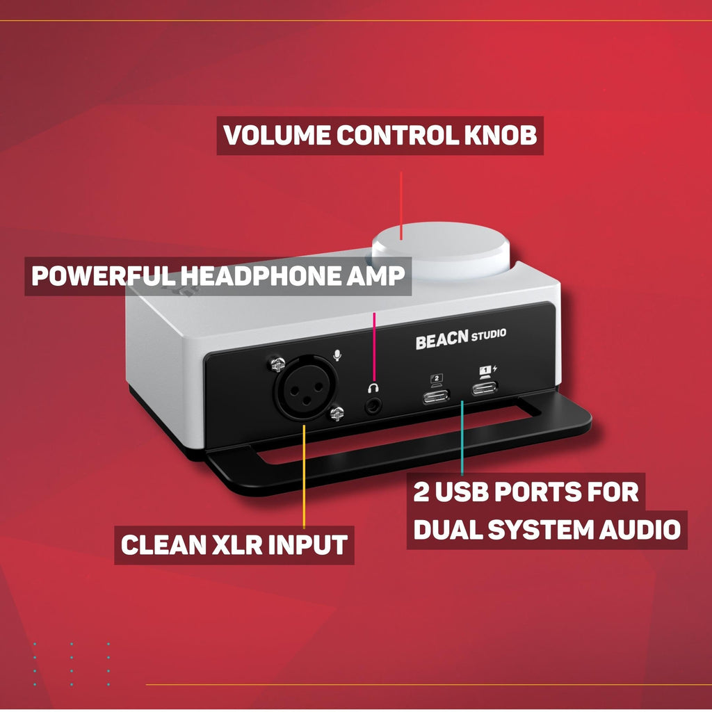 BEACN Studio – USB XLR Audio Interface for Creators, built in DSP mic chain, ultra-low-noise preamp, mutli-channel dual PC and console USB-C connections, for Streaming, Gaming, and Podcasting