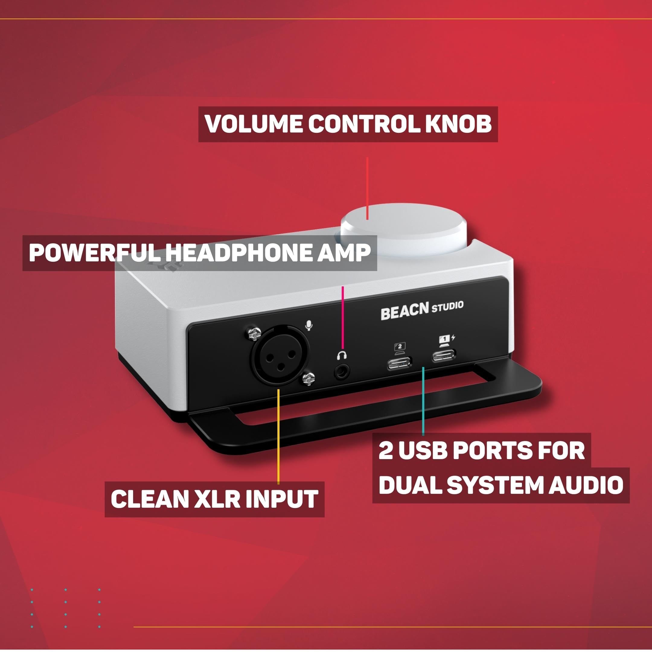 BEACN Studio – USB XLR Audio Interface for Creators, built in DSP mic chain, ultra-low-noise preamp, mutli-channel dual PC and console USB-C connections, for Streaming, Gaming, and Podcasting