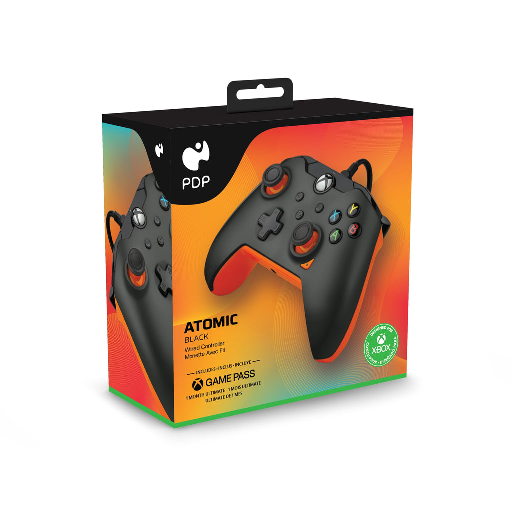 PDP Wired Xbox Gaming Controller: Gamepad Licensed for Xbox Series X|S, Xbox One, PC, Audio Controls, 8ft Cable, 3.5mm jack, Mappable Buttons/Triggers, Companion App: Atomic Black (Black and Orange) (Renewed)