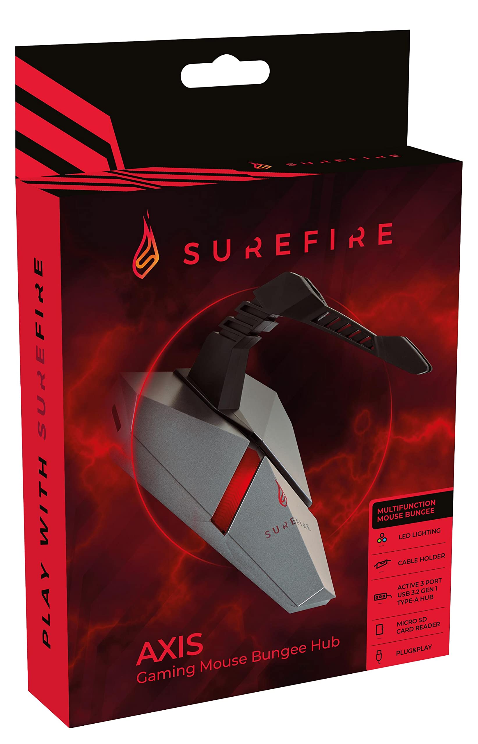 SureFire Axis Gaming Mouse Bungee Hub - 3X USB 3.2 GEN 1 Ports - Mouse Cable Holder Gaming - Mouse Bungee RGB - microSD - Cable-Holder Mouse - PC & Notebook - Gaming USB-hub I Powered by Verbatim