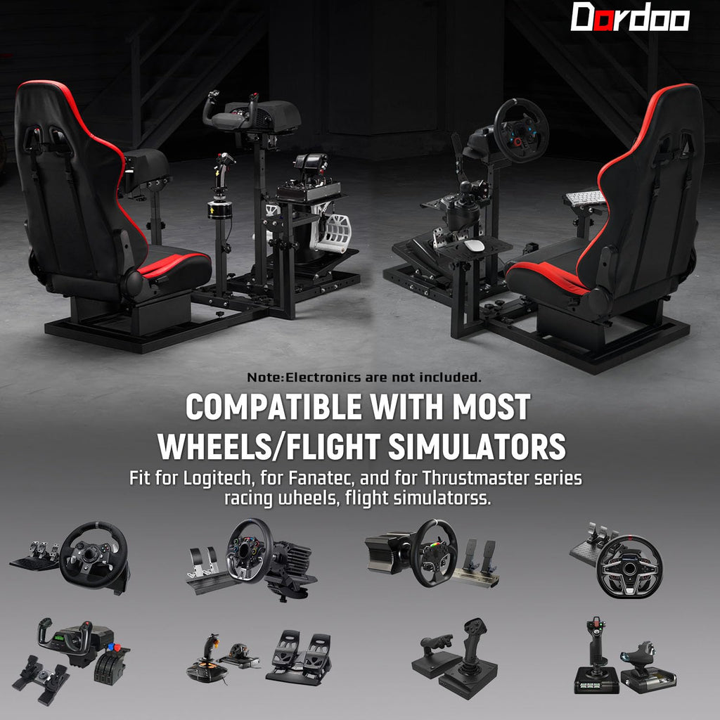 Dardoo Flight Racing Simulator Cockpit with Ergonomic Seat Fit for Logitech G29 G923, for Thrustmaster T150 Hotas Warthog,Adjustable Steering Wheel Stand,Excluding Wheel,Pedal,Handbrake & Joystick