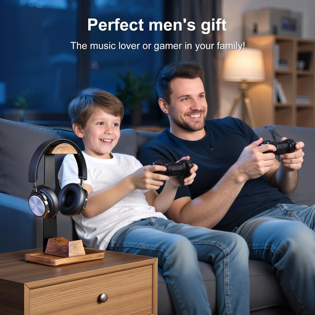UPERGO Walnut Gaming Headset & Controller Stand with Storage