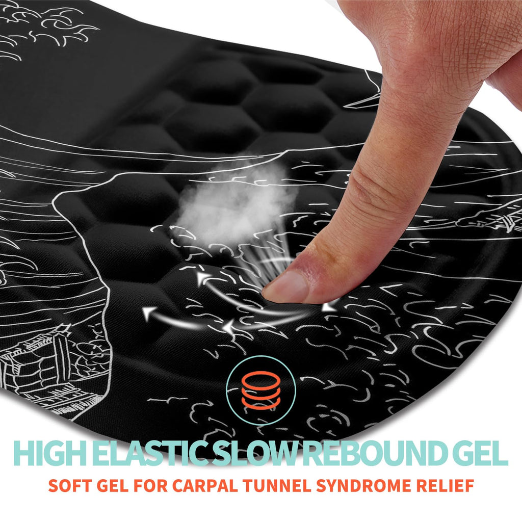 KUOSGM Ergonomic Mouse Pad Wrist Support with Memory Foam Massage Bulge, Carpal Tunnel Pain Relief Mousepad Wrist Rest for Mouse(12x8 inch,Sea Wave)