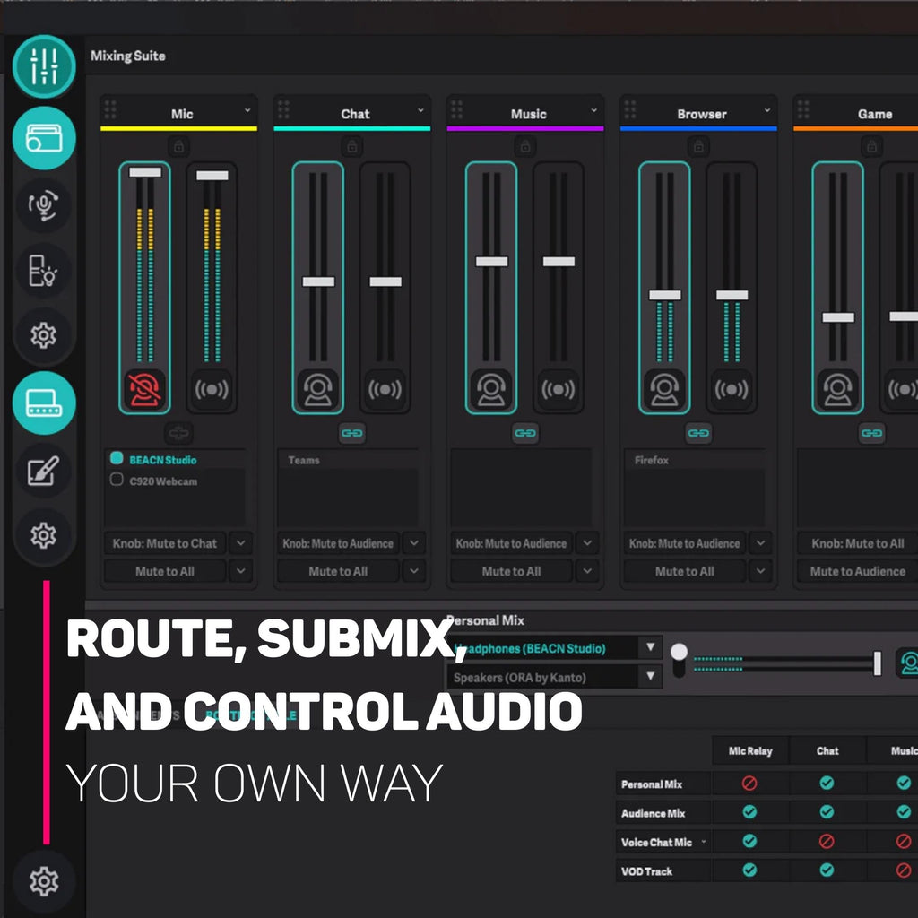 BEACN Studio – USB XLR Audio Interface for Creators, built in DSP mic chain, ultra-low-noise preamp, mutli-channel dual PC and console USB-C connections, for Streaming, Gaming, and Podcasting