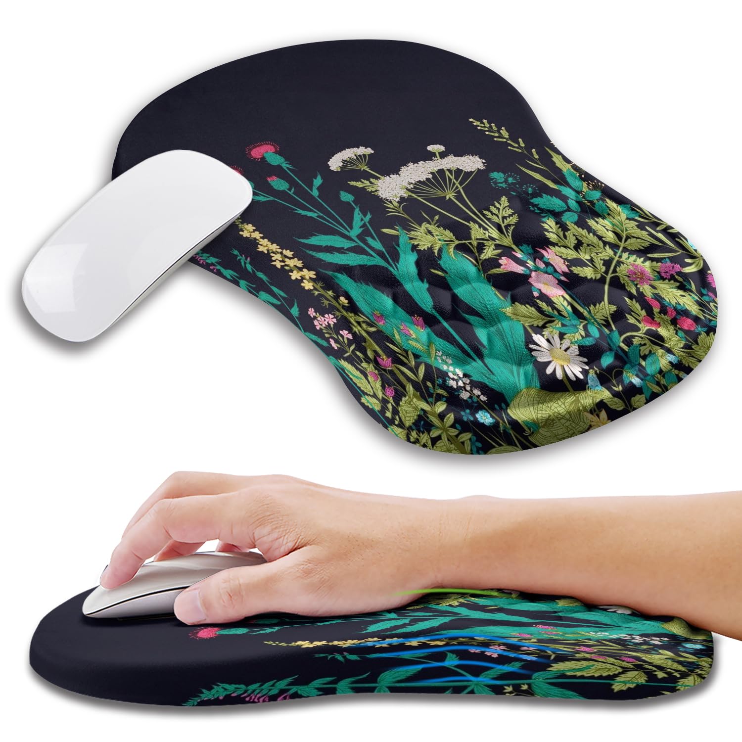 KUOSGM Ergonomic Mouse Pad Wrist Support with Memory Foam Massage Bulge, Carpal Tunnel Pain Relief Mousepad Wrist Rest for Mouse(12x8 inch,Sea Wave)