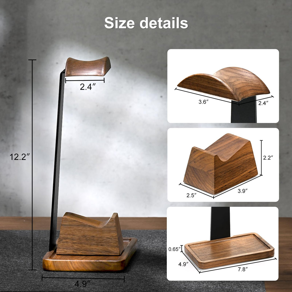 UPERGO Walnut Gaming Headset & Controller Stand with Storage