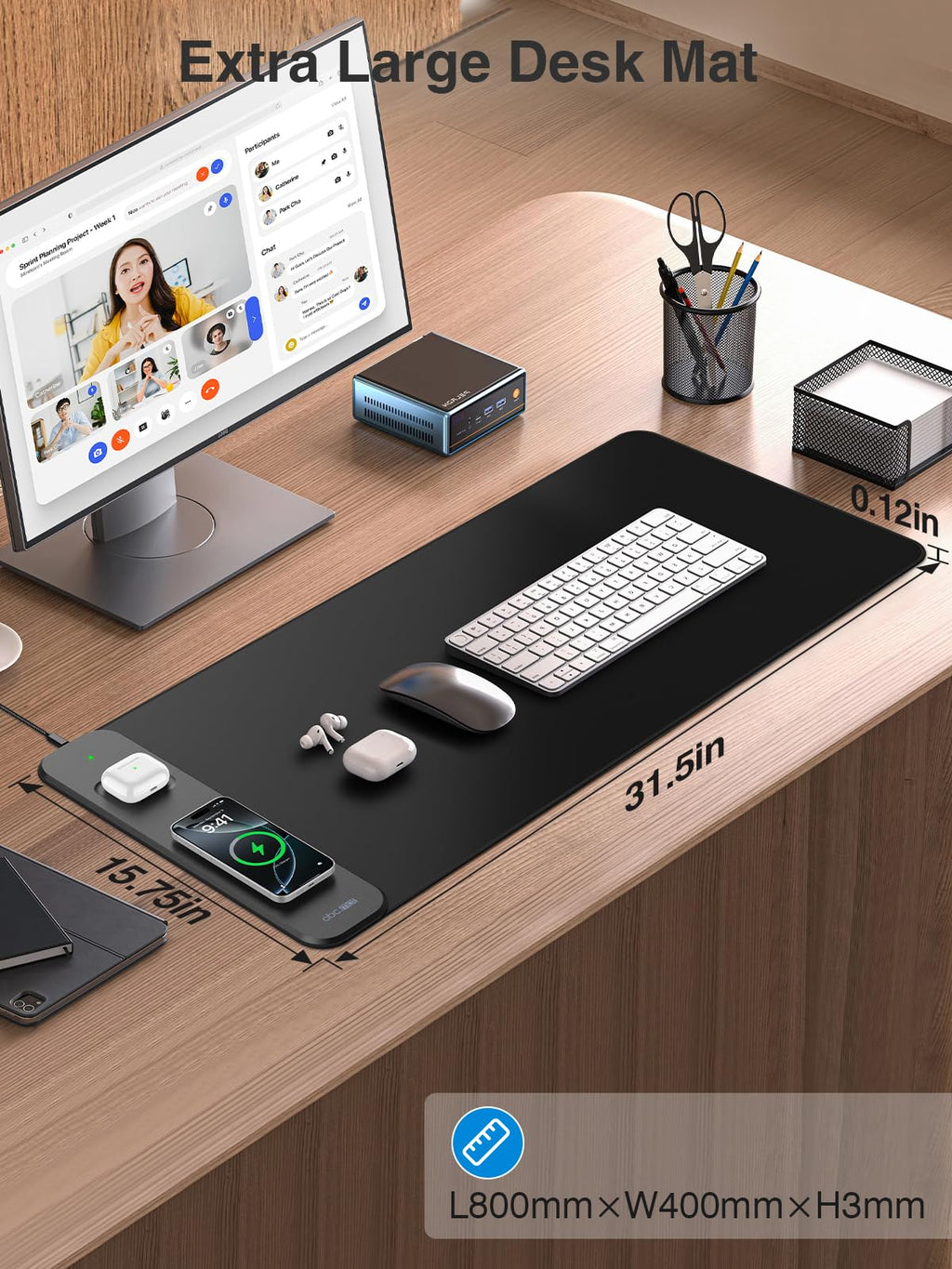 Wireless Charging Mouse Pad with Phone Stand, 31.5"x15.8" Large