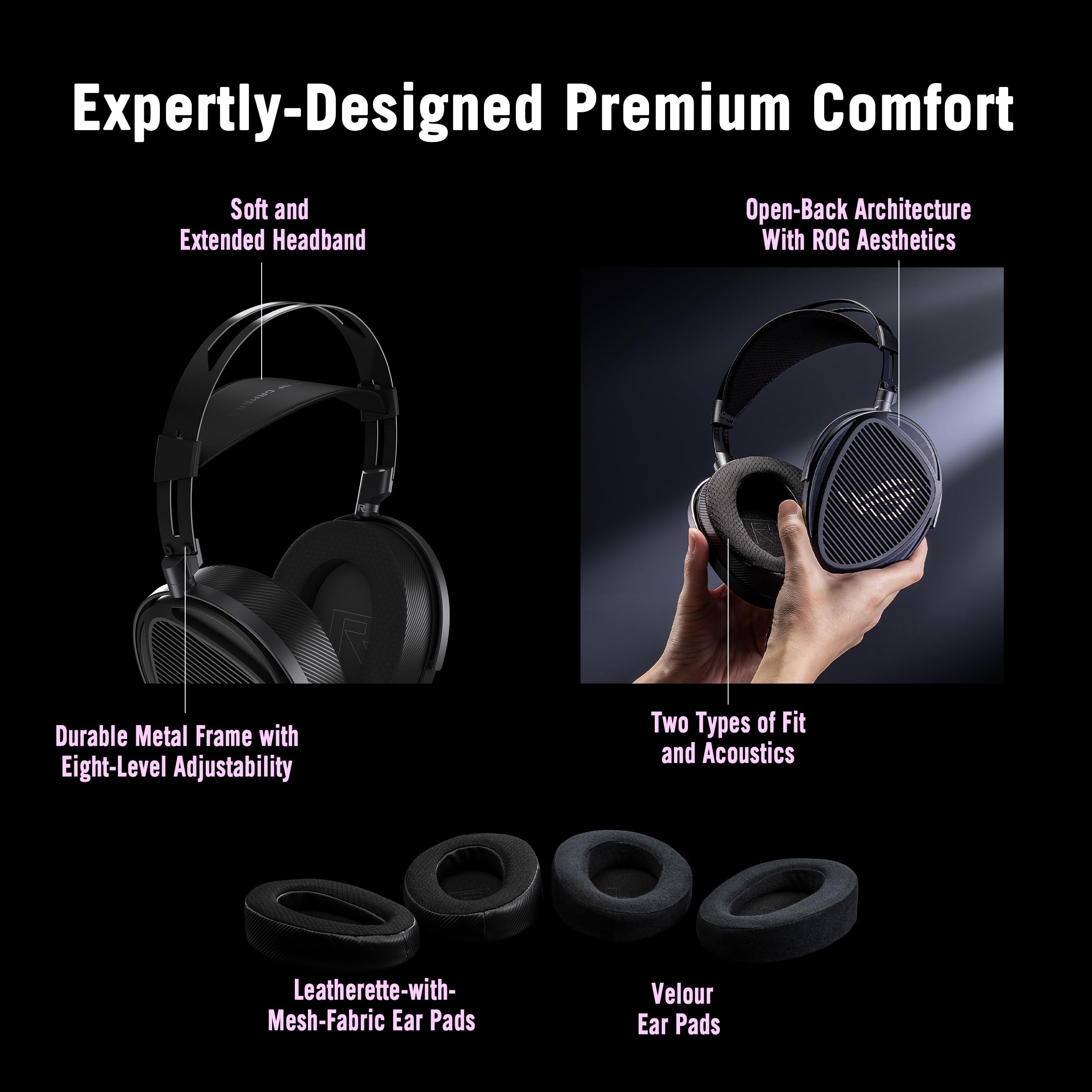 ASUS ROG Kithara Gaming/Audiophile Open-Back Wired Headphones with Mic – ROG-Tuned HIFIMAN Planar Magnetic Drivers, Adjustable Headband, Extra Ear Pads, Compatible with DACs, Amps, PC, Console, Mobile