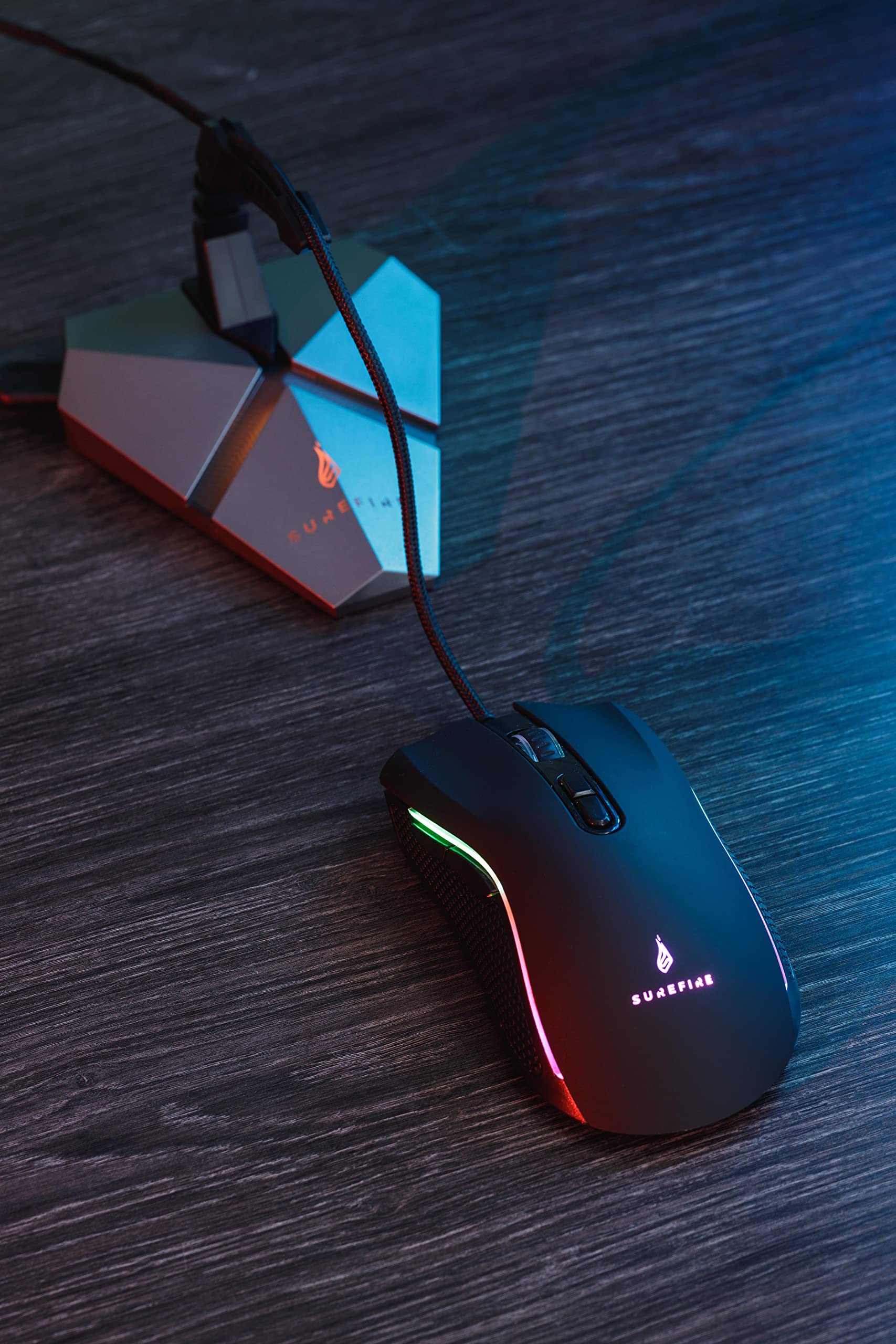 SureFire Axis Gaming Mouse Bungee Hub - 3X USB 3.2 GEN 1 Ports - Mouse Cable Holder Gaming - Mouse Bungee RGB - microSD - Cable-Holder Mouse - PC & Notebook - Gaming USB-hub I Powered by Verbatim